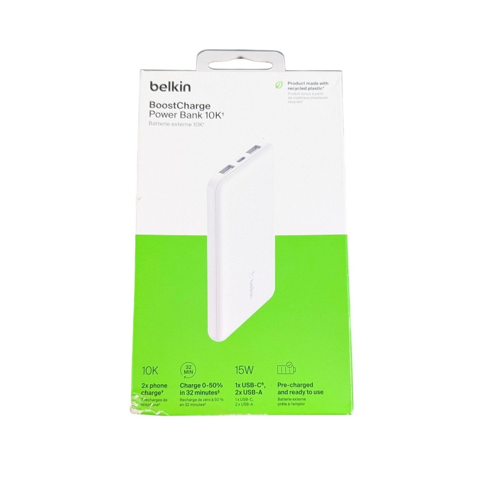 Aa6U Belkin BoostCharge Power Bank‎ 10000mAh 2 Type-A / 1 Type-C  Ports, White